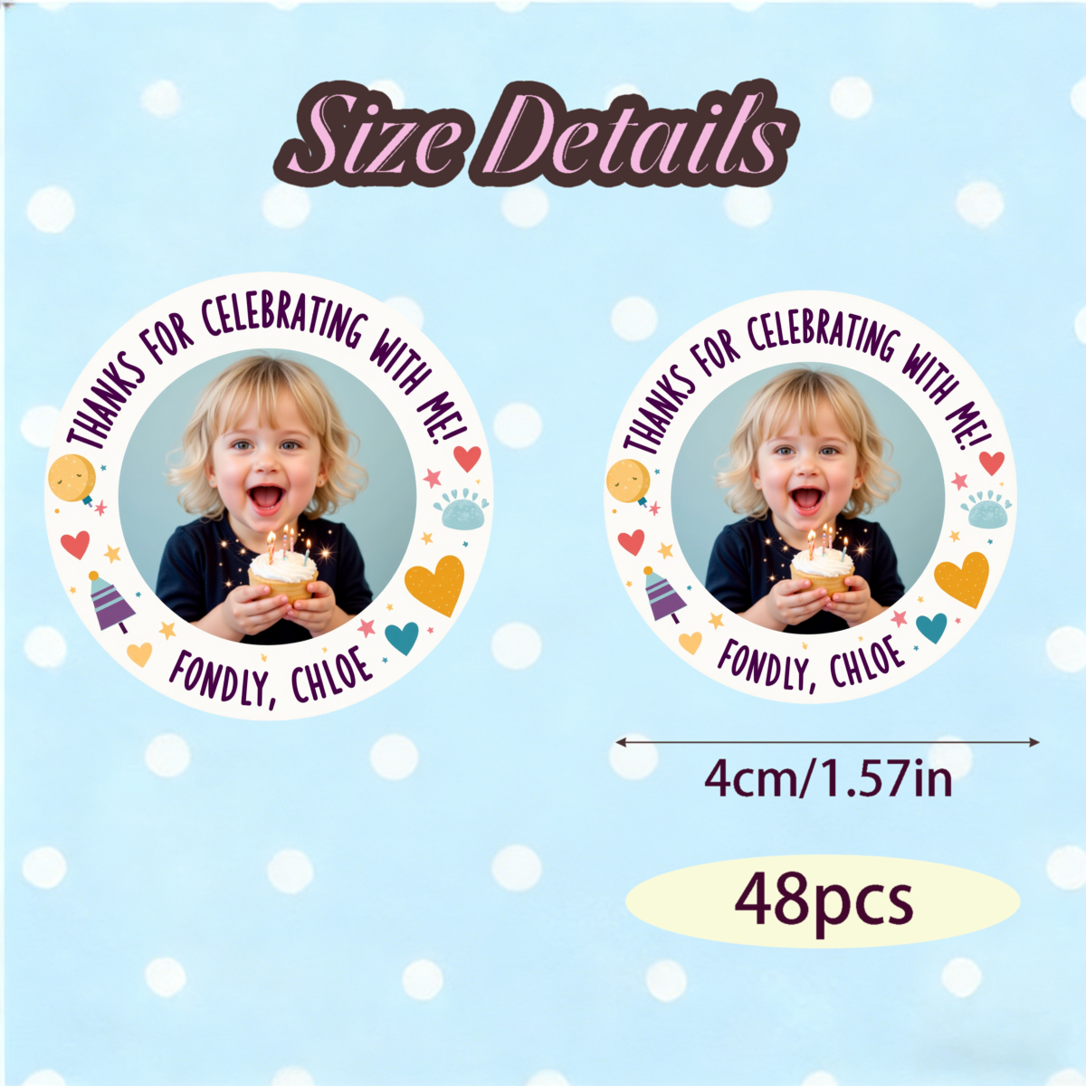 TEMU 24pcs/48pcs Personalized Custom Photo Stickers Round Multicolor Hearts Stars And Party Icons For Birthday Wedding Anniversary Gift Packaging