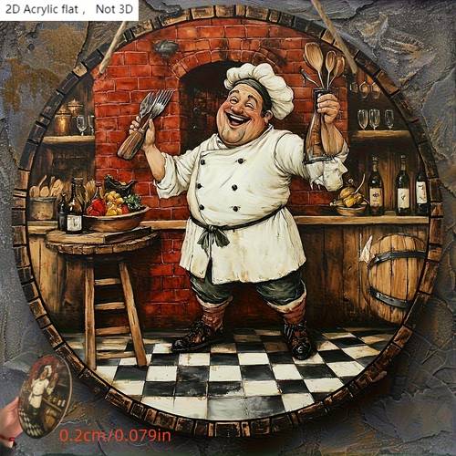 2d flat 2d flat round wooden chef wall decoration kitchen decor suitable for bars cafes and homes ideal gift for festive parties no power required kitchen decor