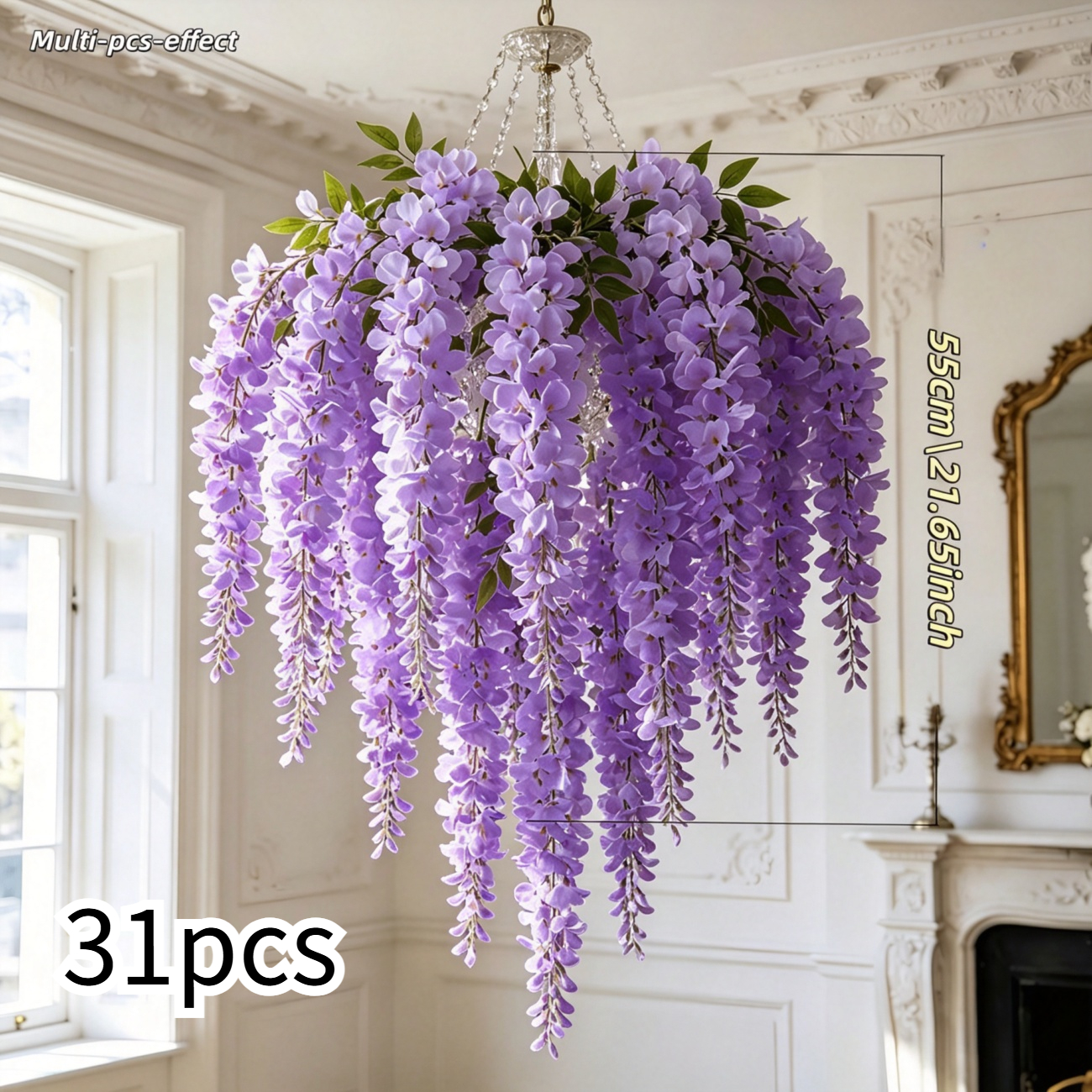 TEMU 31pcs Light Purple Artificial Wisteria Hanging Flower Garland, Waterproof, Sun-resistant, Fade-proof, Maintenance-free, Suitable For Indoor And