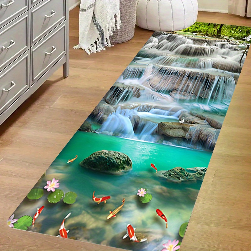 TEMU 1.2cm Thick , 1pc 3d Small Waterfall Scenery Pattern Long Runner Rug, Soft Non-slip Floor Mat, Anti-slip, Wrinkle-resistant, And Washable,