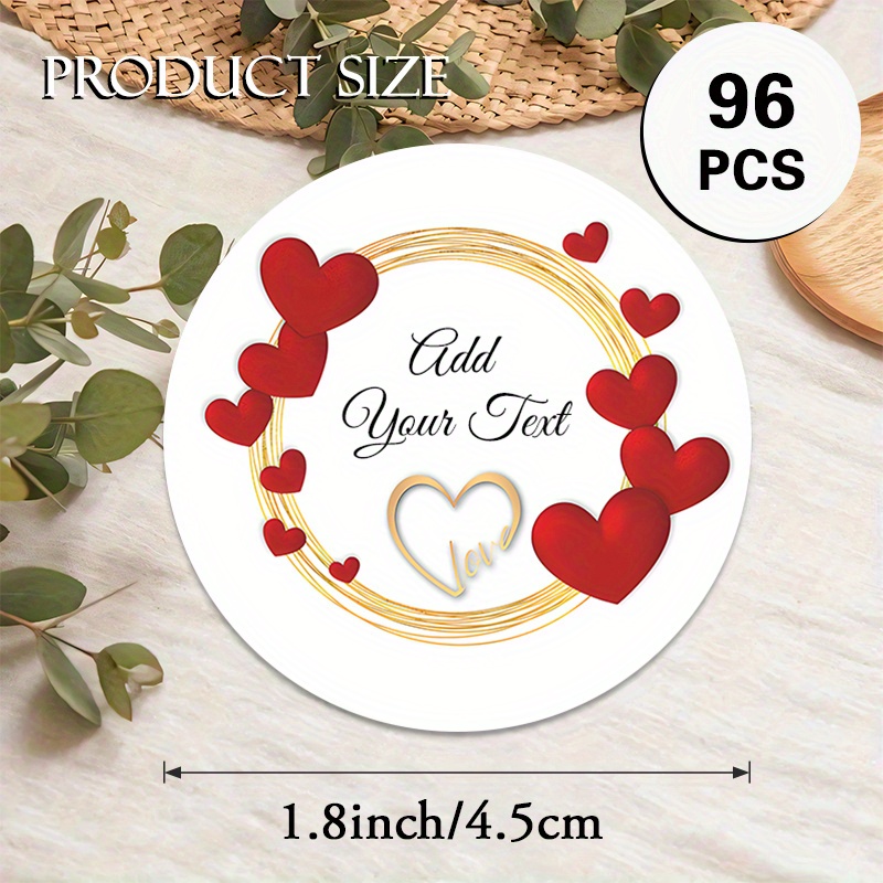 TEMU Custom 48/96pcs Custom Text Round Stickers, Personalizable With Text, Etc. Heart & Golden Wreath Design. Ideal For Custom Greetings, Party