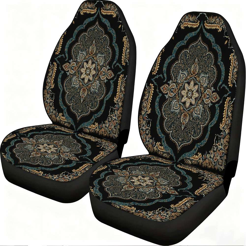 TEMU 2pcs Vintage Floral Mandala Car Seat Covers | High , Polyester Material, Universal Fit For Cars, Suvs, And Trucks, Women' Accessories, Ideal For Christmas Eve And Halloween, Special Promotion