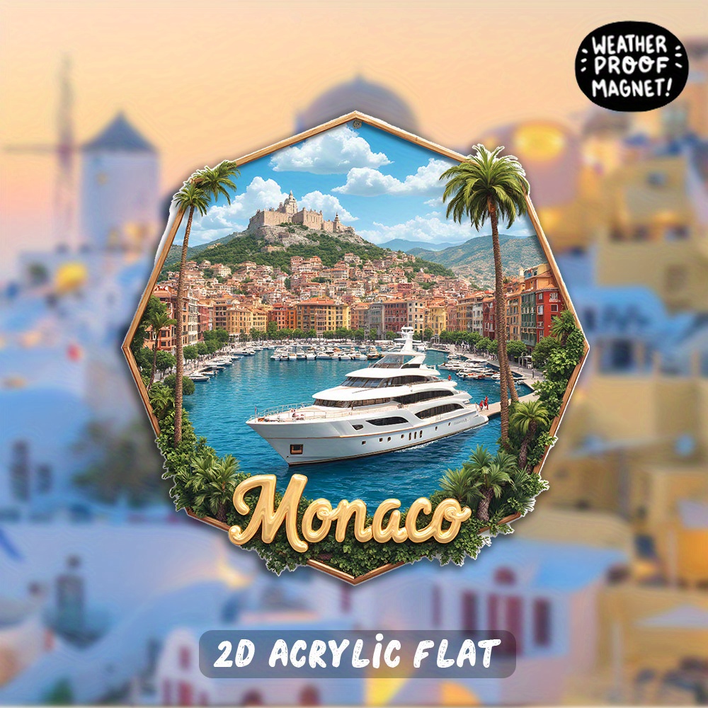 TEMU Aimant de réfrigérateur plat 2D sur le thème du Monaco - Représentant les yachts emblématiques du Monaco, et la silhouette -Carlo - Souvenir en