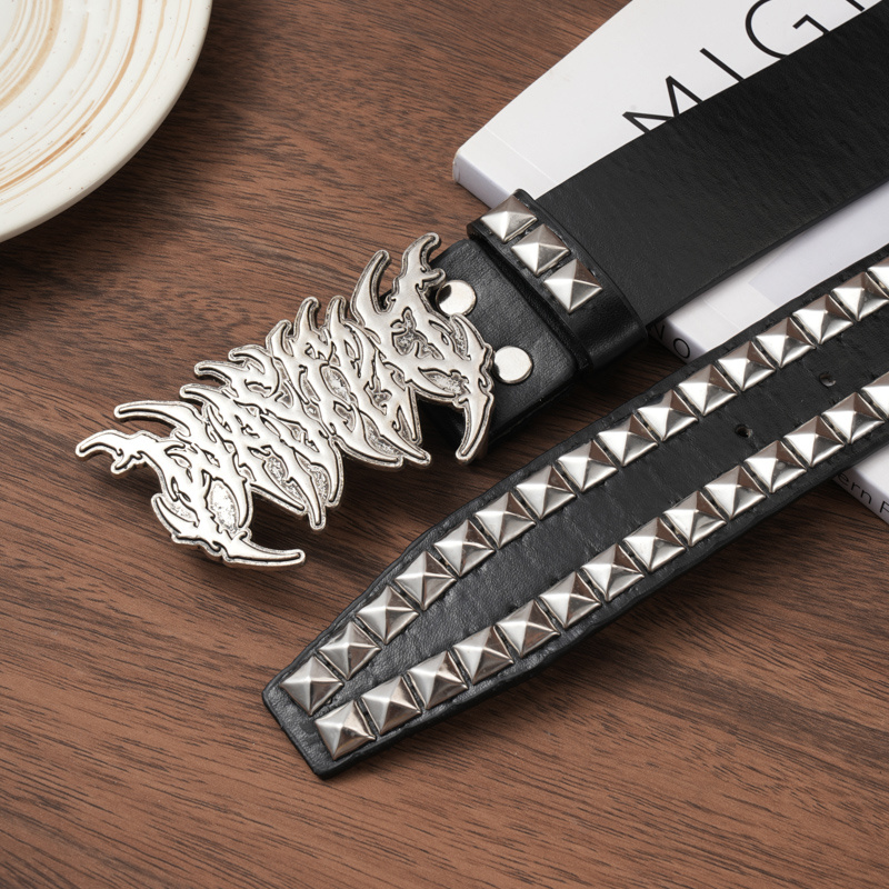 Gothic Flame Letter Buckle Rivet Belt for Men & Women