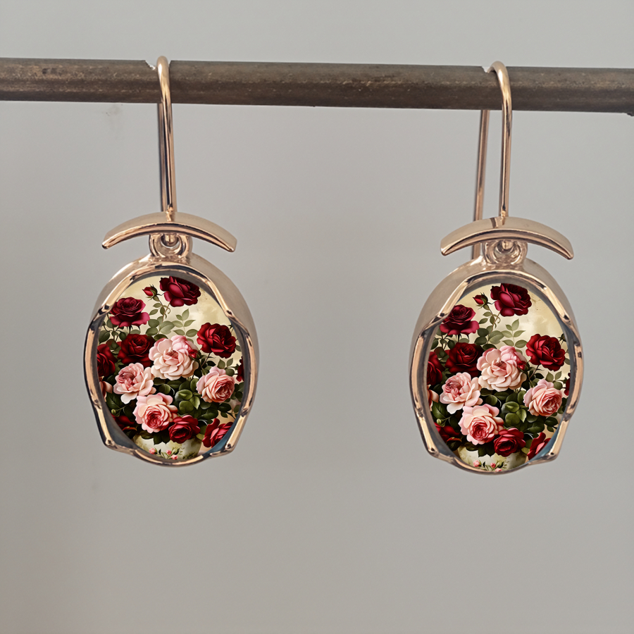 TEMU 2pcs Rose Earrings Floral Earrings Nature Earrings Garden Earrings Moon Earrings Plant Earrings Jewelry Additions Unique Jewelry Christmas Gifts
