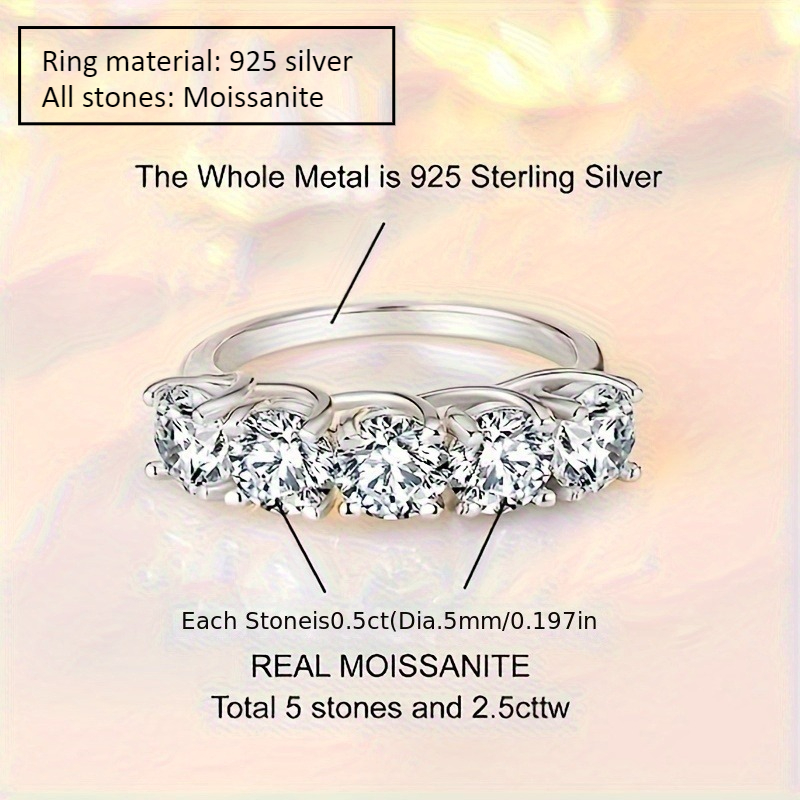 Couples' 925 Silver Moissanite Row Ring