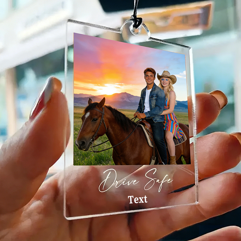 TEMU [2d Flat] [2d Flat] Custom Car Hanging Ornaments, Transparent Acrylic Car Decorations That Personalized With Photos And Text, Suitable For
