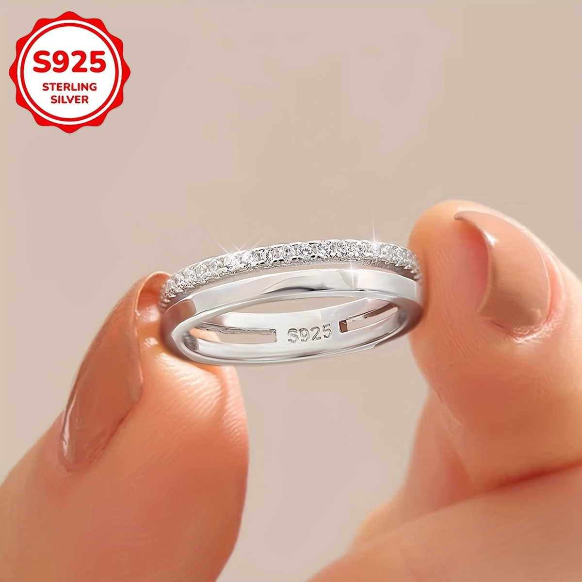 TEMU 1 Simple Hollow Single-layer Design Engagement Ring, Women's Wedding Ring, 925 Sterling Silver Ring, Eternal Ring, Anniversary Ring, Valentine's
