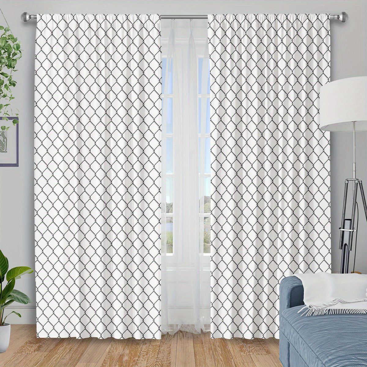 TEMU 2D Piatto, 2 Pezzi Tende in Tessuto con Stampa Recinzione a Maglie, Isolamento Termico e Filtro per da Letto, Cucina, Soggiorno, Decorazione