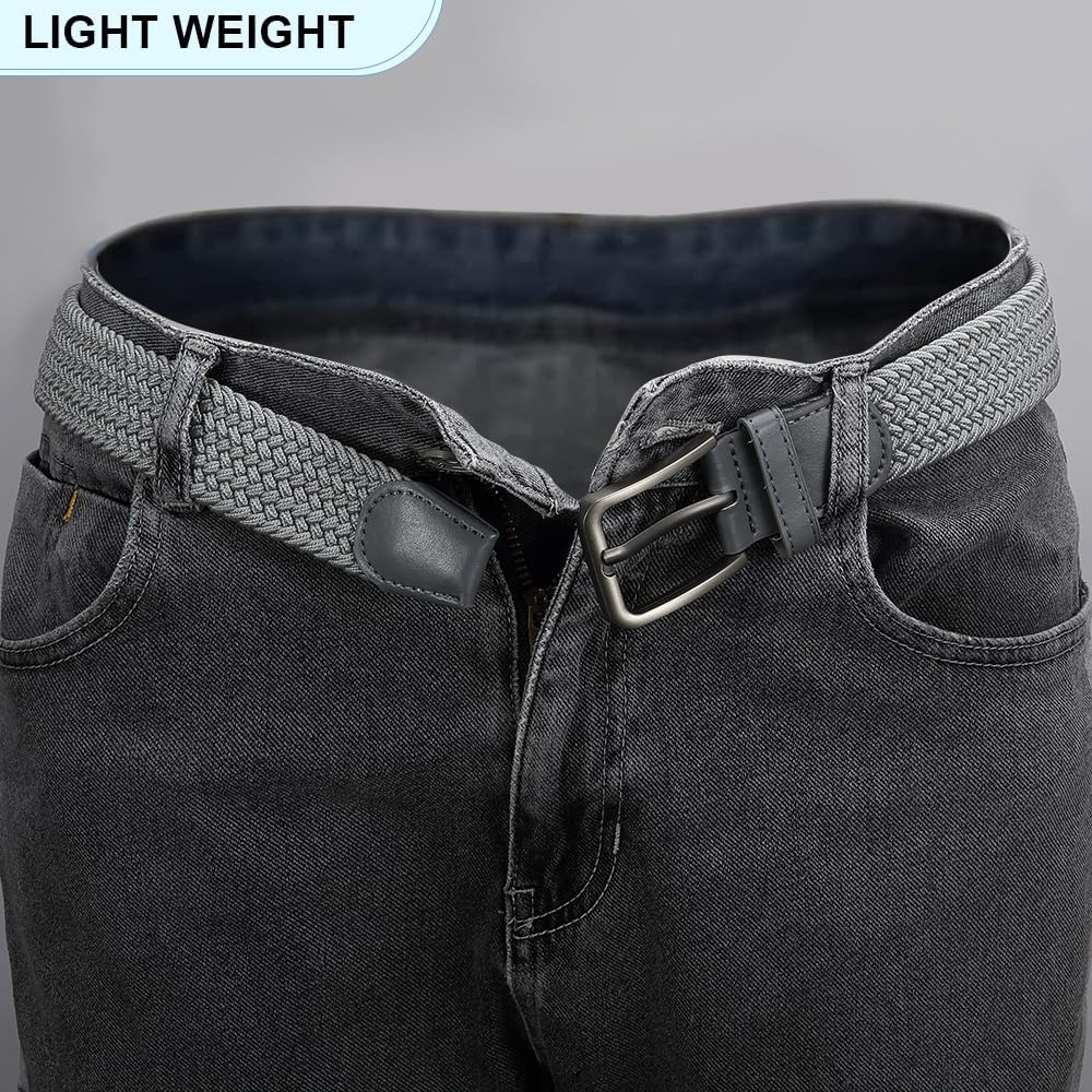 Men's Casual Stretch Golf Belt, Adjustable Woven Fabric Design