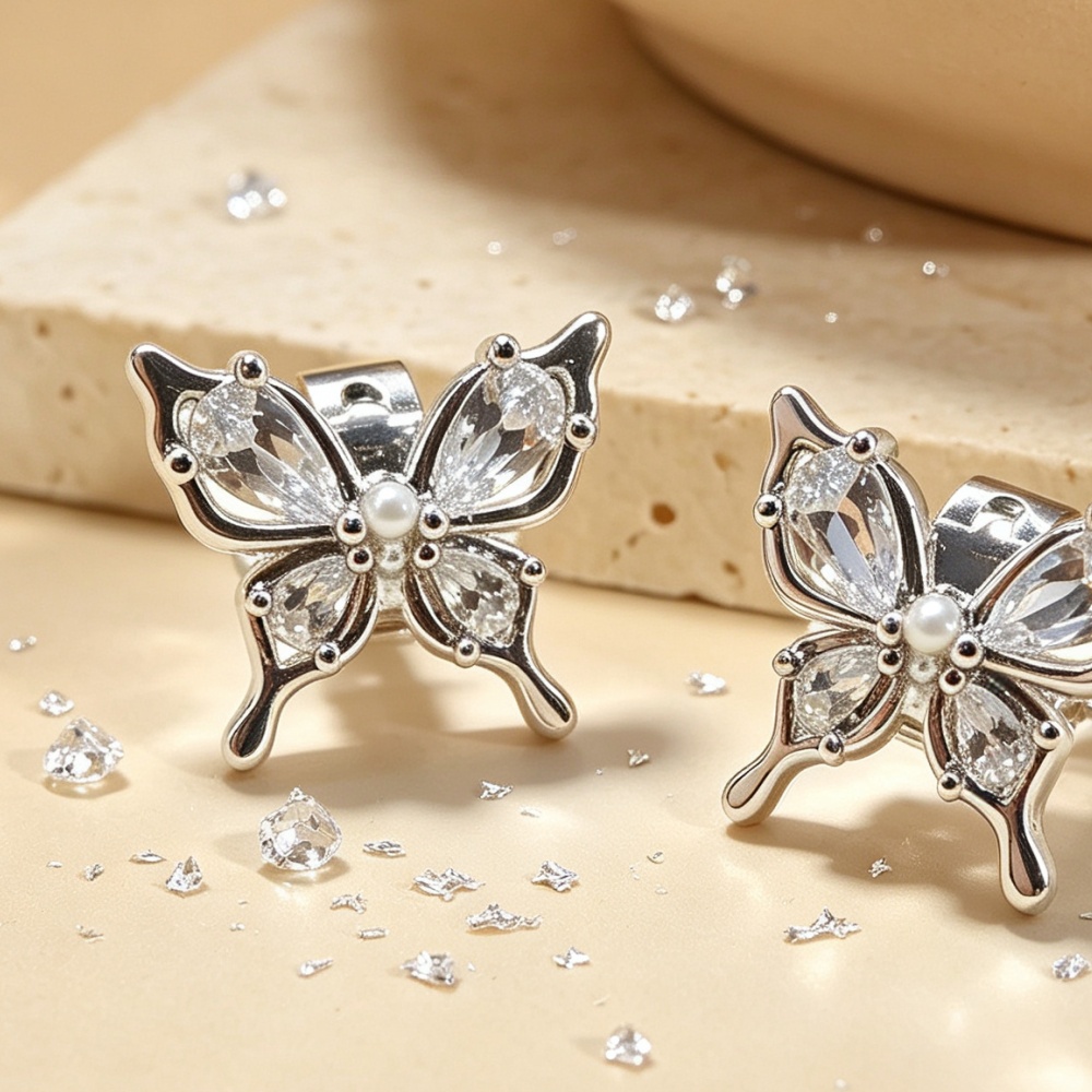 TEMU 2pcs Silver Delicate Zirconia Earphone Decor Clips, Universal Clip-on Ear Cuffs For Non-pierced Ears (earphones Not Included, Non-electronic)