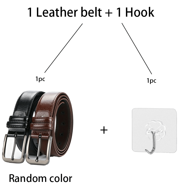 TEMU 2pcs-(1 Leather Belt And 1 Hook) Men's Vintage Pin Casual Leather Belt, Adjustable Retro Waist Belt For Men Jeans Daily Wear, Father's Day