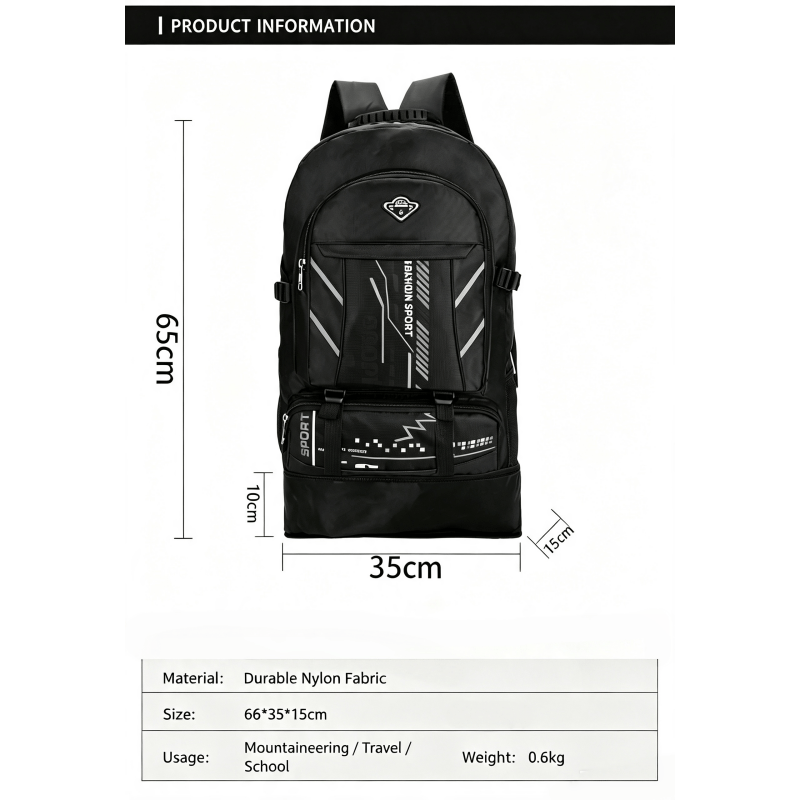 Large Capacity Sports Backpack, Multi-Compartment Casual Daypack