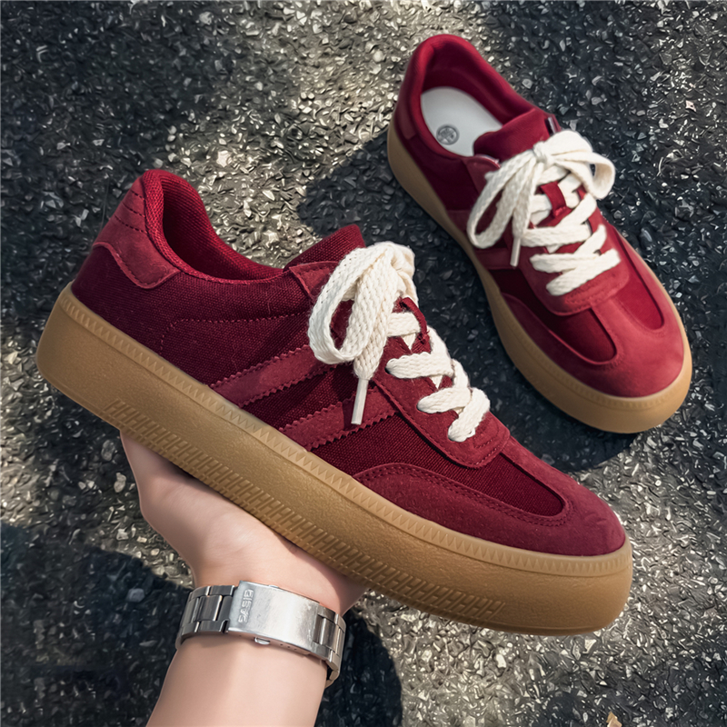 TEMU Men Canvas Double Stripe Road Running Sneakers Gum Platform Flat Midsole Short Distance Retro Daily Jog Footwear