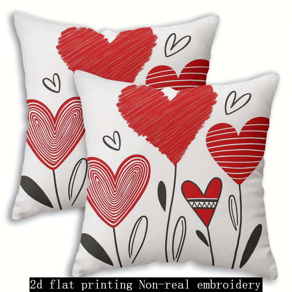 TEMU 2pcs, 5 Red Heart Pattern Pillowcases, Multiple Sizes , 2d Single-sided Print, Zippered, Machine Washable Polyester, Suitable For Sofa, Bed, And