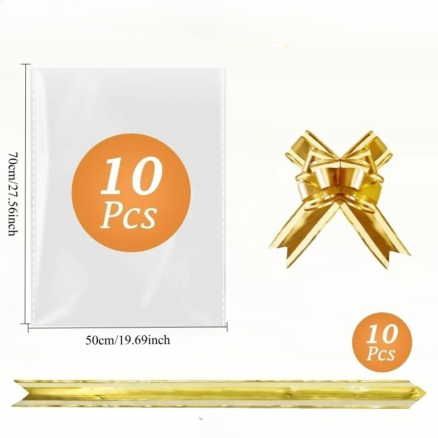 TEMU 10pcs Grand Sac en Cellophane Transparent avec Panier à Nœud et Nœud d'Emballage Cadeau - 27.5X19.69 Pouces Sac de Panier Cadeau Transparent,