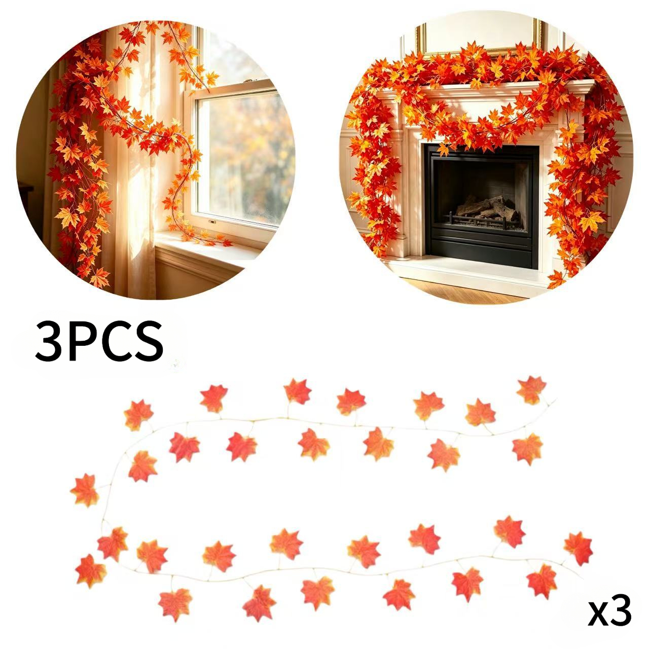 TEMU 3 pezzi, Lunghezza . 690Cm/271.65 Pollici, Simulazione di Albero di Acer Sfumato, di Acer da Appendere Autunnale, Decorazione Murale per Mensole