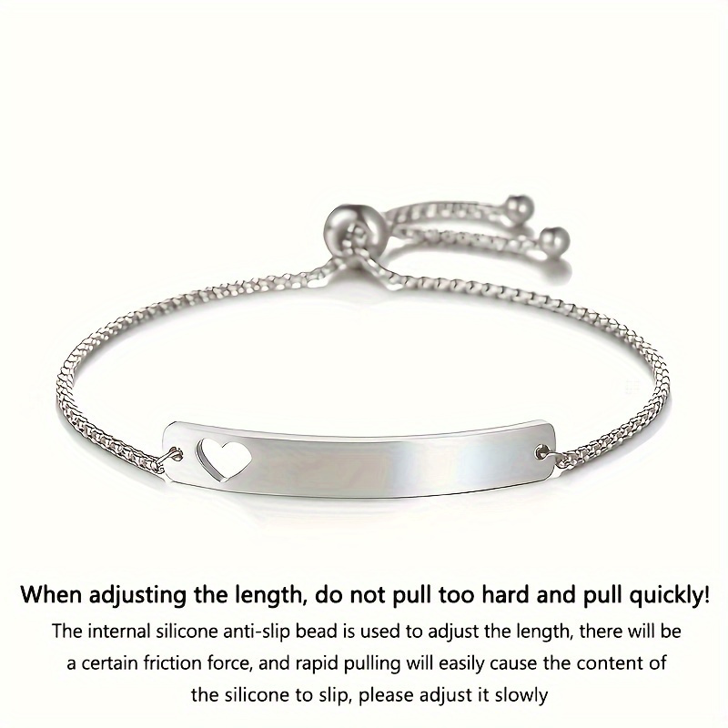 TEMU Elegant 14k Golden Plated Steel Hollow Heart Shaped Adjustable Bracelet, Custom Engraved Name Birthday Anniversary Gift
