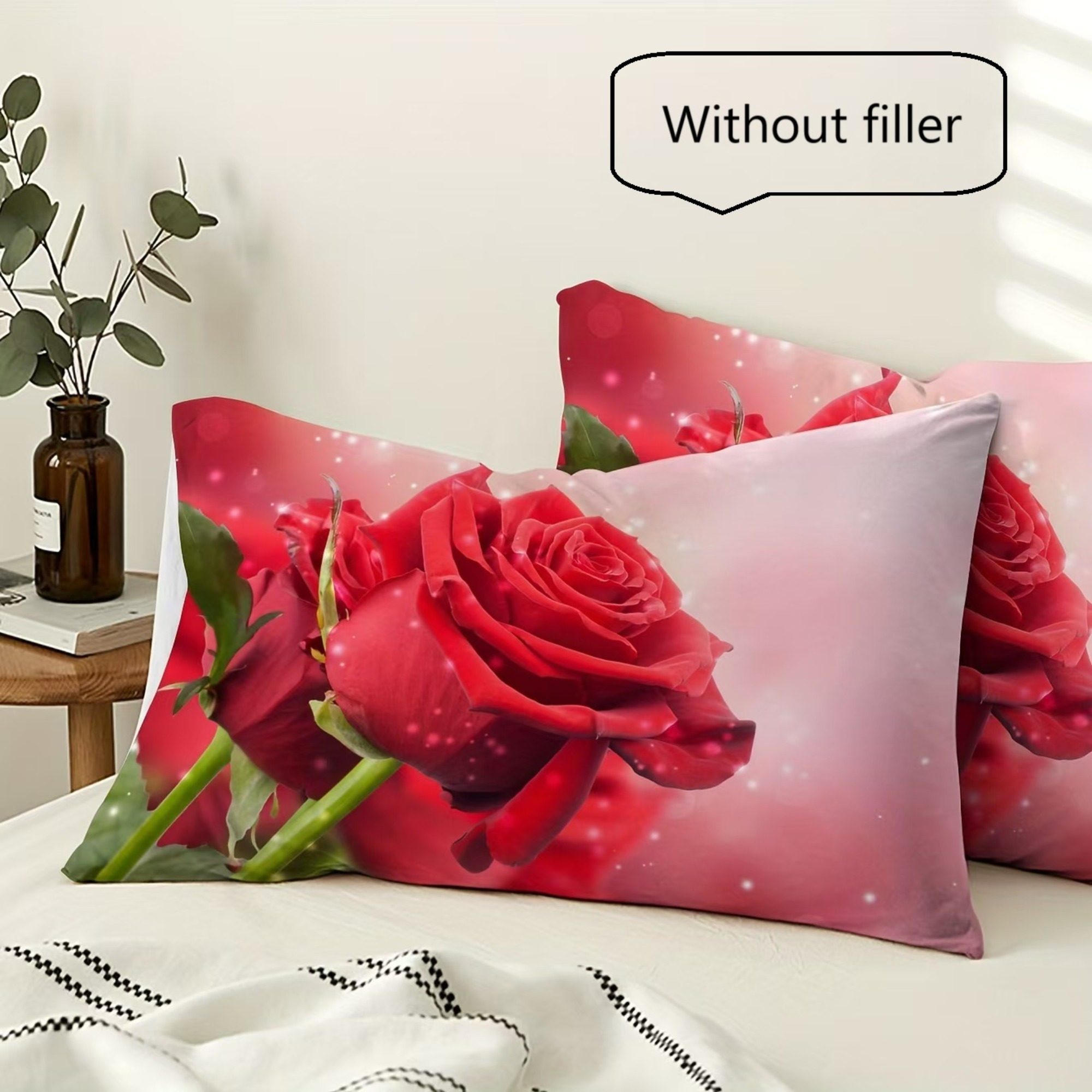 

2pcs Brushed Rose Print Pillowcases - 3d , Bedroom, Hotel & Dorm Decor