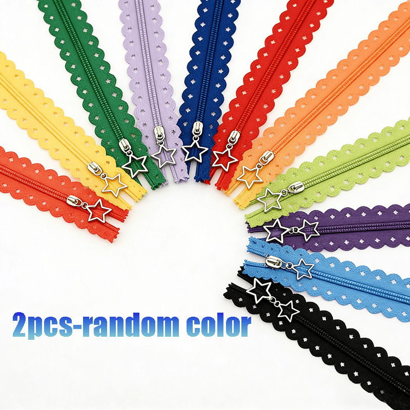 TEMU 2pcs Random Color Colorful Hollow Out Pentagram Nylon Lace Closure Zippers | Suitable For Handmade, Sewing Projects, Fashion Additions, Jackets,