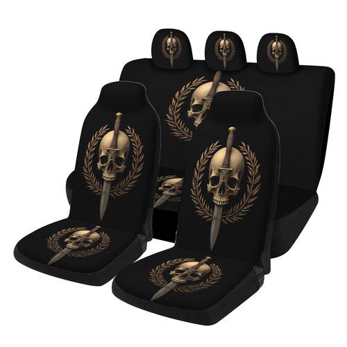 7-delige set skull autostoelhoezen set – inclusief 2 voorstoelhoezen, 1 achterbank rugleuninghoes, 1 achterbankhoes, en 3 autostoel hoofdhoesjes