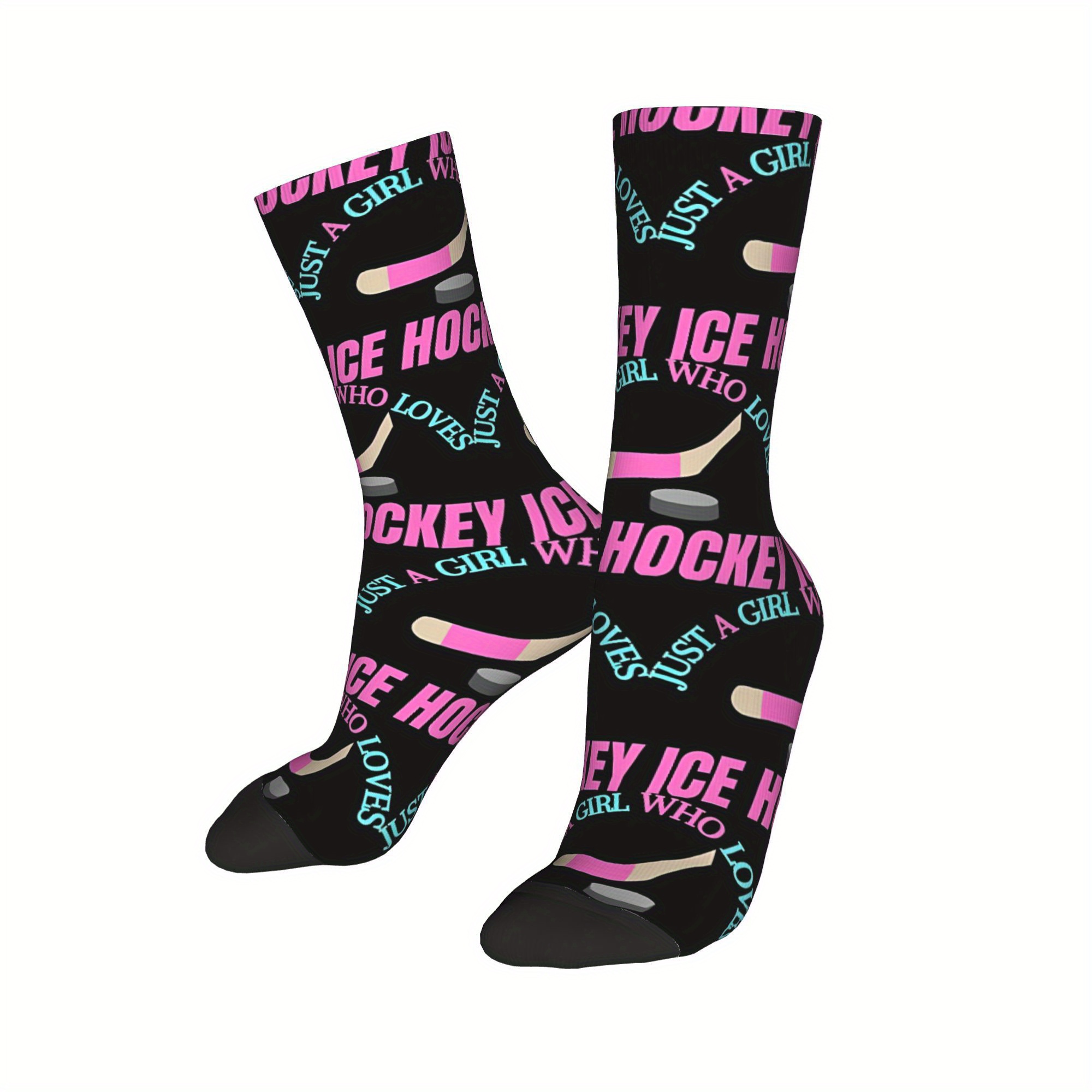 TEMU 1 Pair Who Ice Hockey Socks - Retro Harajuku Hip Hop Novelty Crew Socks Suitable For Ice Hockey Fans, Casual Wear & Themed Events