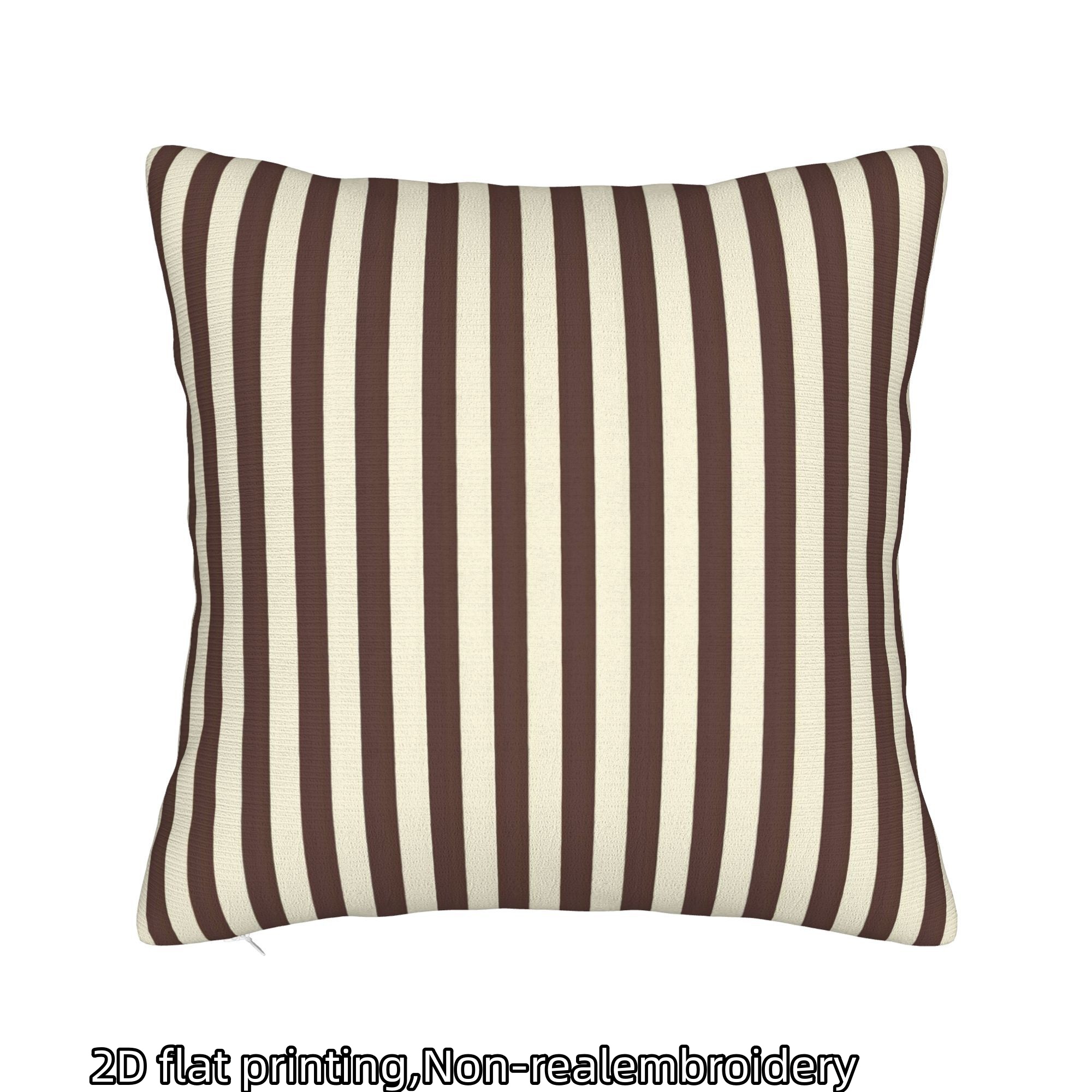 TEMU 1pc 2d Brown And White Vertical Striped Throw Pillow Cover, No Insert, Suitable For Living Room Sofa, Bedroom Bed, Home Decoration