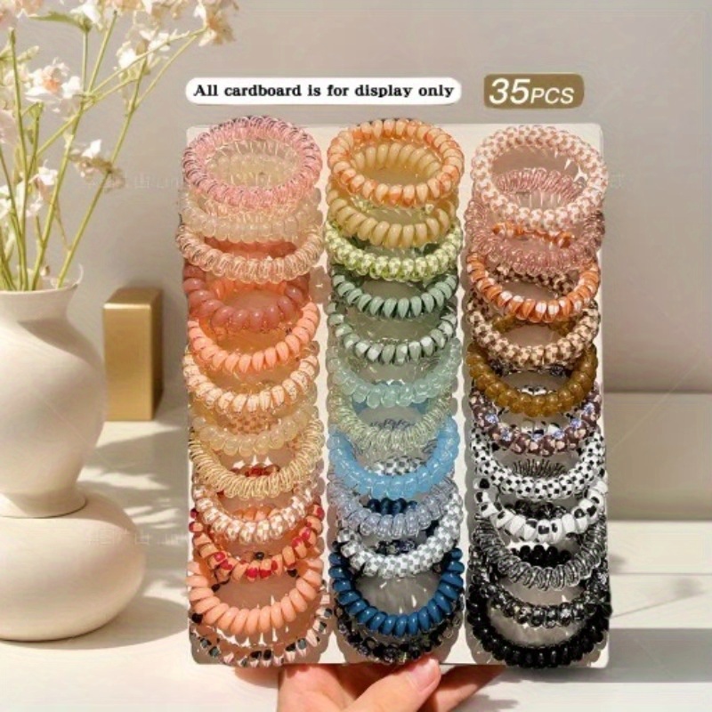 

35pcs Spiral Hair Ties Set, Elegant , High Telephone Line Shaped Hair Bands, Multiple Colors