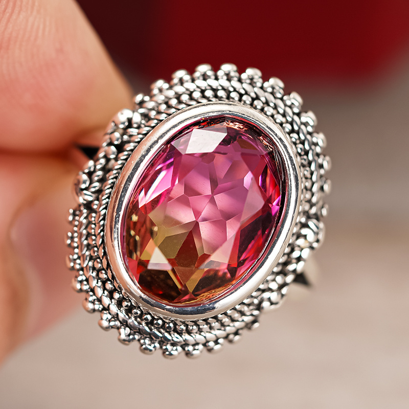 Stylish Retro Inlaid Red Synthetic Gemstone Wide Rings