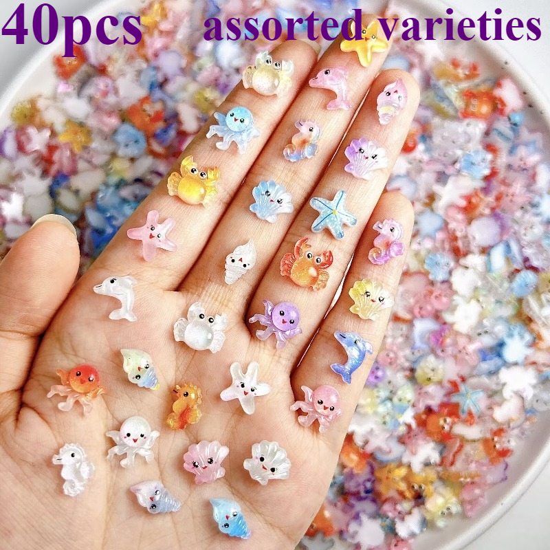 TEMU 40/70/101pcs Cute Resin Mini Theme, (random Color)octopus, Dolphin, Starfish, Crab, Seahorse, Shell, Conch Decoration Accessories - Suitable For