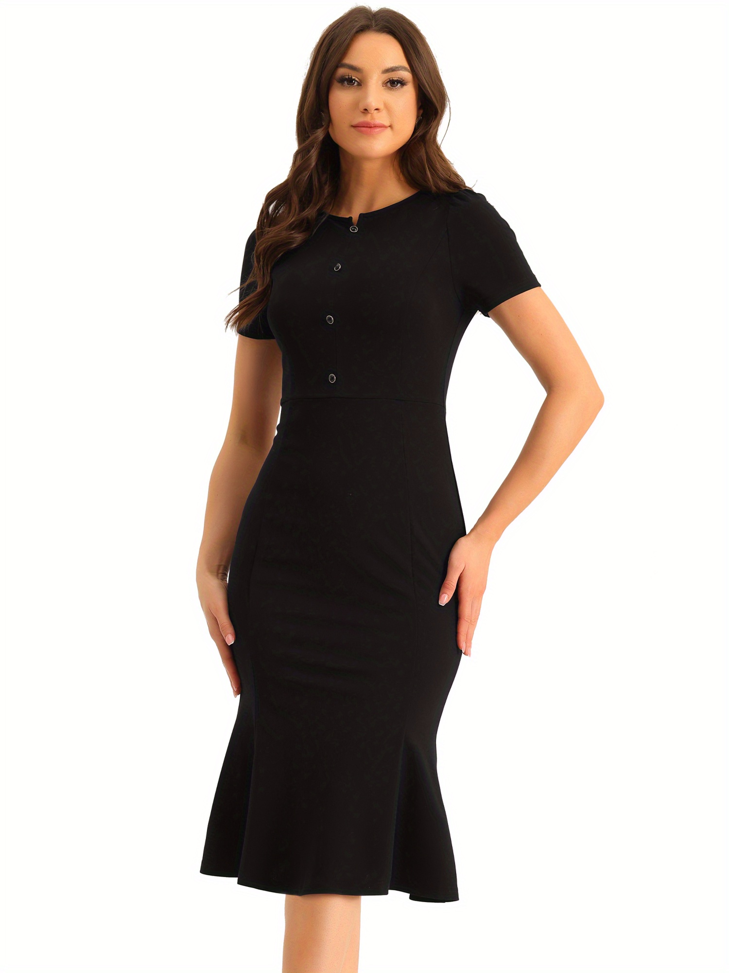 womens vintage 1950s dress short sleeve mermaid bodycon work - Temu