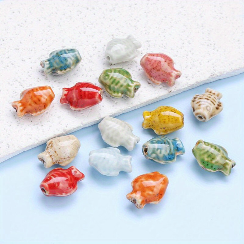 10pcs Handmade Ceramic Fish Beads for DIY Bracelets