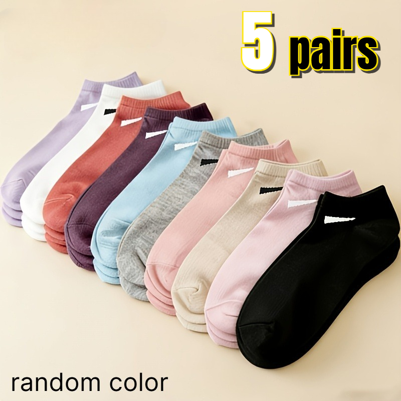 TEMU 5 Pairs Women's Elegant Short Random Color Socks - Breathable Ankle Socks For Spring/summer Casual Daily Wear, Soft Tones Suitable For Everyday