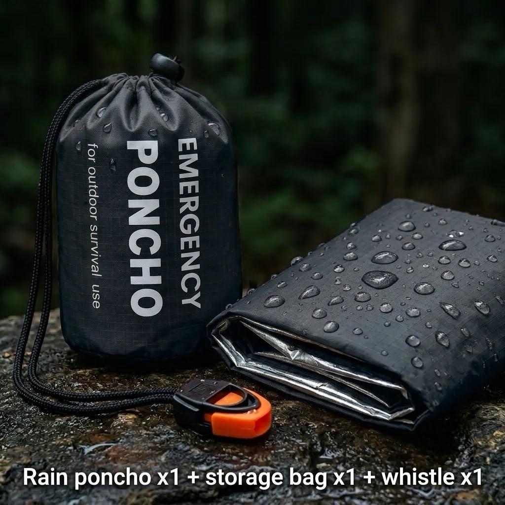 TEMU Adult Portable Pocket Raincoat With Whistle & Storage Bag - Lightweight Poncho Suitable For Hiking, Camping, Cycling, Travel - Instant Shield
