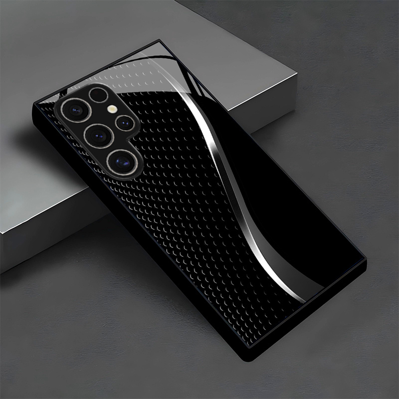 TEMU Phone Case - Elegant Black Scale Pattern Durable Versatile High Aesthetic Pattern Glass Phone Case For For Galaxy S26 S25/s25 Plus/s25