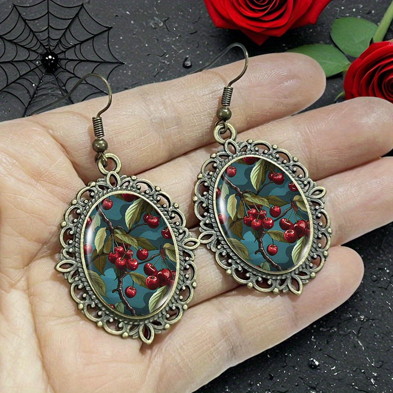 Cherries And Leaves Vintage Lace Earrings