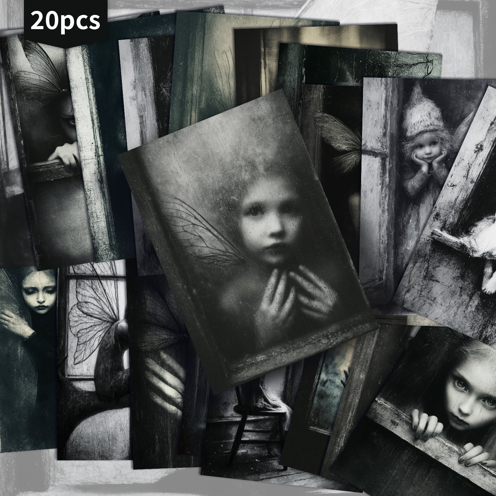 TEMU Set Of 20 Vintage Black And White Silent Spirit Postcards Measuring 4x6 Inches, Featuring Retro Junk Journal Paper, Classic Pinup Artwork, And