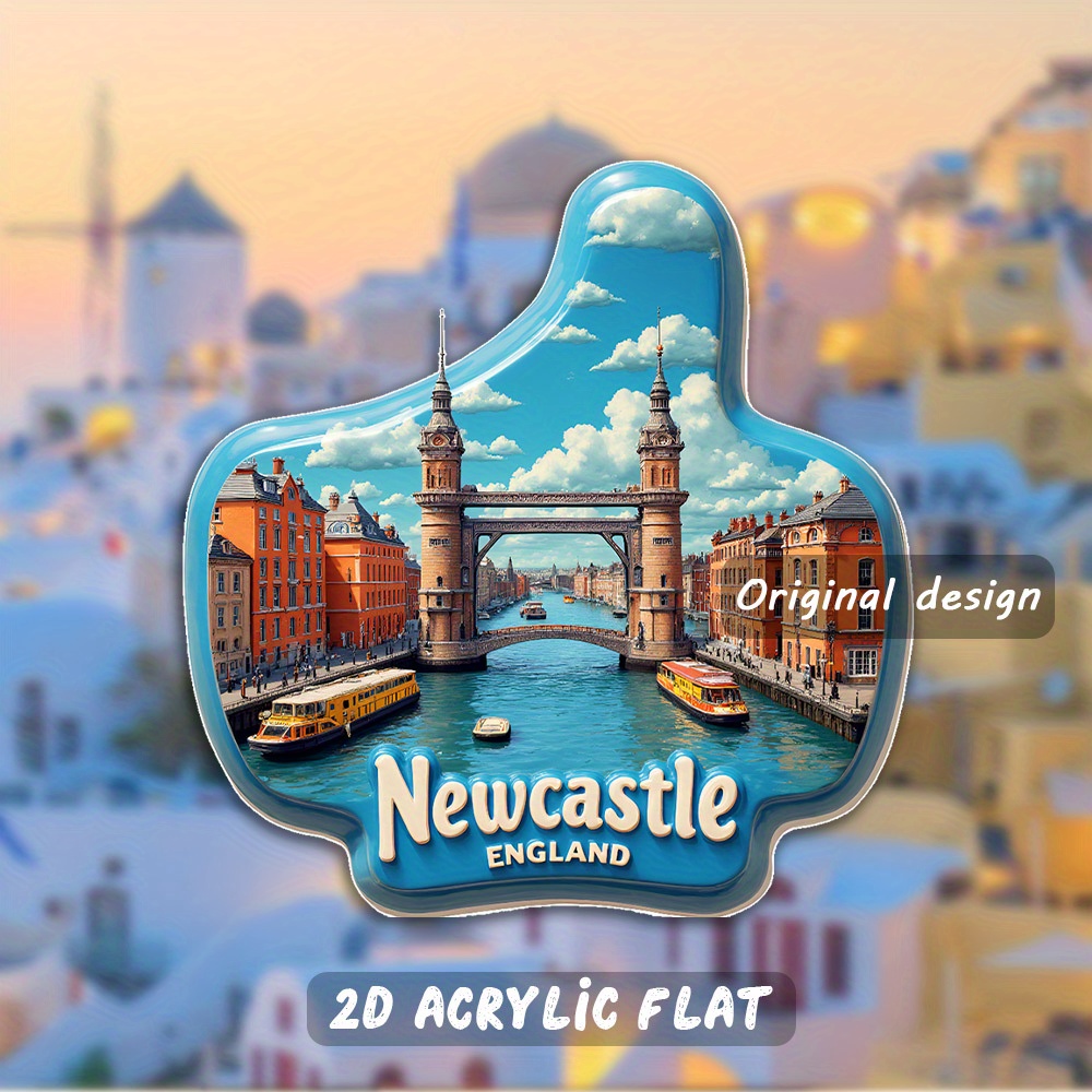 TEMU Acrylic Fridge Magnet, 3.15 Inches, Featuring Retro Newcastle With A Tyne Bridge, River, And Boats - An Ideal Gift For Travel Enthusiasts,