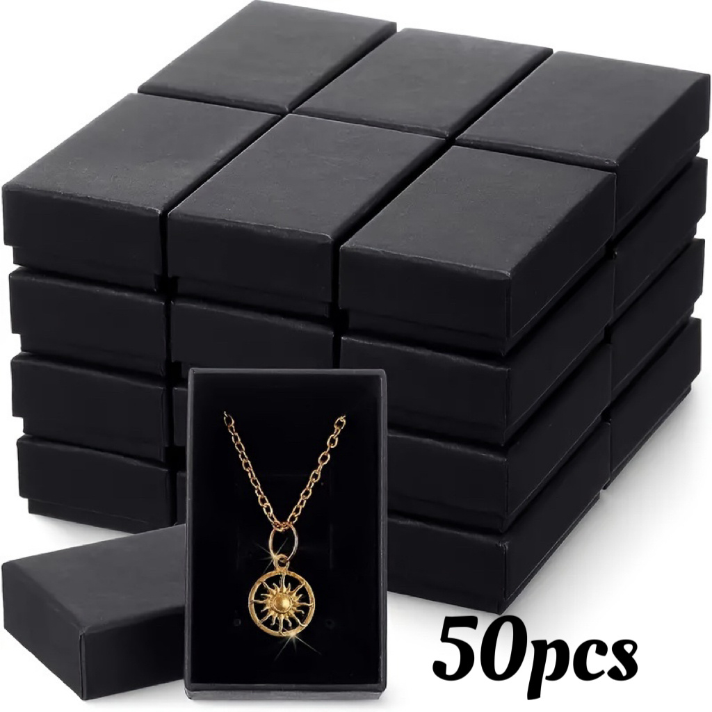 TEMU Ensemble de 50 boîtes en papier noir de haute qualité avec couvercles pour cadeaux de bijoux - Parfait pour , boucles d'oreilles, bracelets et