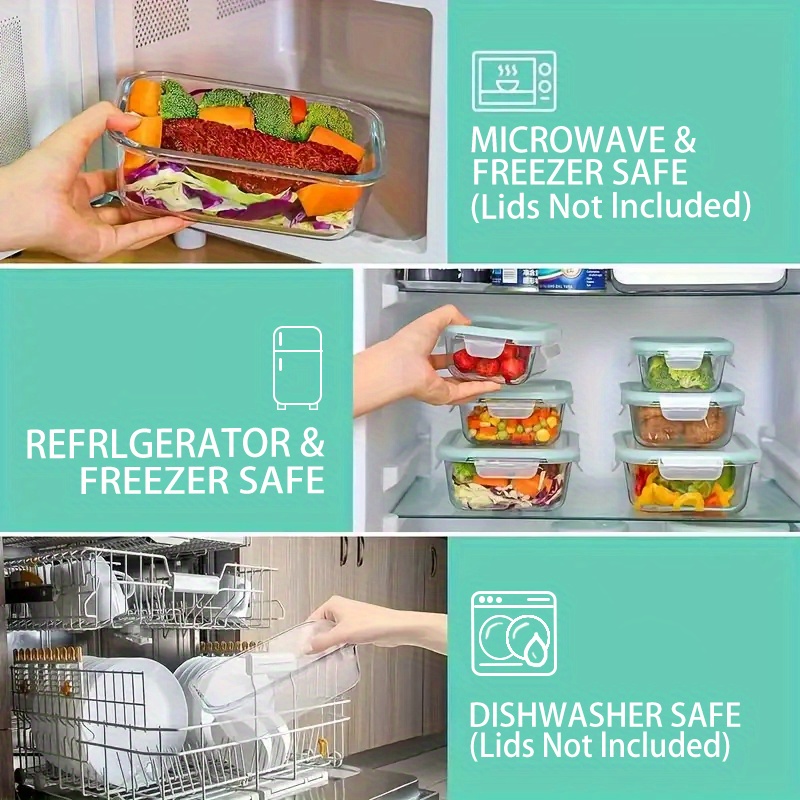 16pcs glass meal prep containers set, food service delivery boxes, portable lunch bento boxes with   lids, suitable for vegetables and fruits, lunch storage containers, kitchen restaurant/cafe back-to-school supplies, reusable,   closure, rectangular shape, hand wash only, multipurpose use, no electricity needed, back to school Product details 5