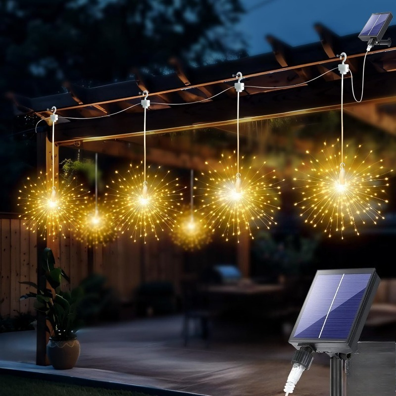 6pcs Firework Led String Lights With Dimmable & Suitable For Patio, Garden, Christmas, Wedding, Party, Indoor/outdoor Decoration, Hanging Starburst Fairy Lights With