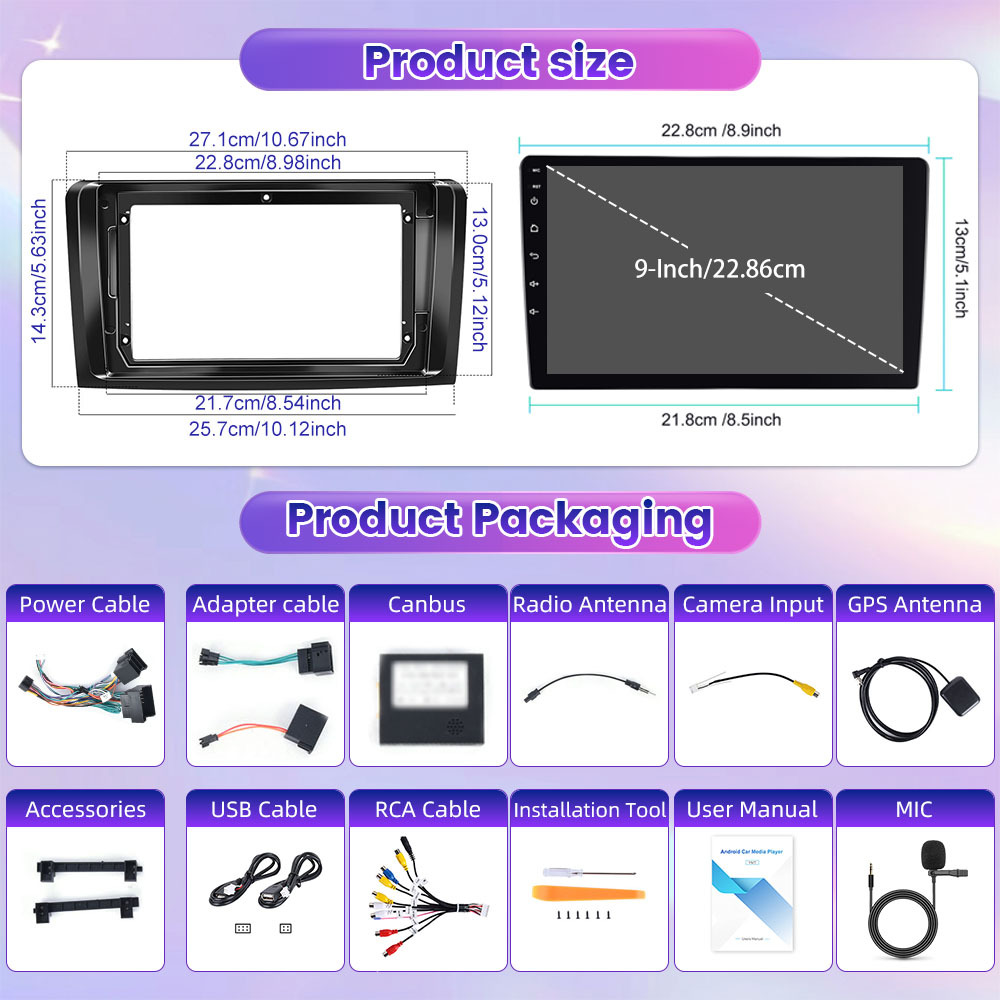 9-inch Hd Car Stereo Radio For 15 [4+64gb] Designed For Ml Gl W164 Ml500 Gl320 X164 Ml280, Featuring And Auto, As Well As . It Supports Built-in Wifi, Wireless, Gps