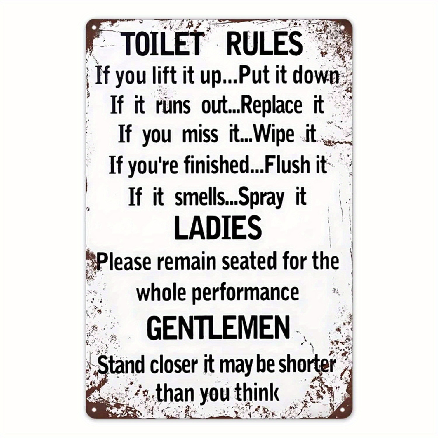 TEMU 2d Flat - Vintage Metal Sign For The Toilet - 1pc, 8 X 12 Inches, Wall-mounted Rules For Home, Suitable For Toilet, Bedroom, Study, Living Room,