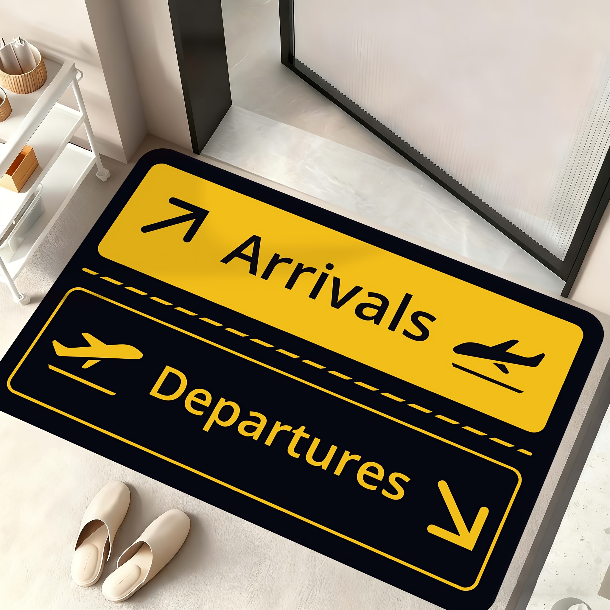 TEMU 1pc Airport Theme Doormat With - Soft Floor Mat For Home Entryway, Living Room, Bedroom - Black And Decor, Hand Washable, Multiple Sizes , Ideal