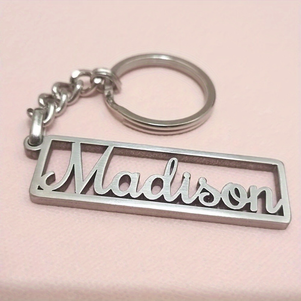 TEMU Custom English Name Stainless Steel Full Chain Keychain - Ladies "" Rectangular Tag, Valentine's Day Gift For Wife/girlfriend/family - Durable