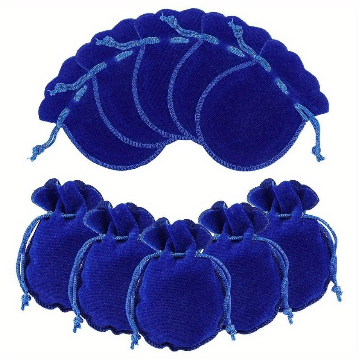 E-shop 50 Stück Mittelgroße Blaue Samt-Schmuckbeutel mit Kordelzug, Kürbisform, 9x7 cm - Elegante Aufbewahrungstaschen für Accessoires,