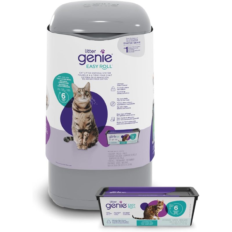 Litter Genie Easy Roll Pail Litter Box Waste Disposal System Odor Control Includes 1 Continuous Refill Bag