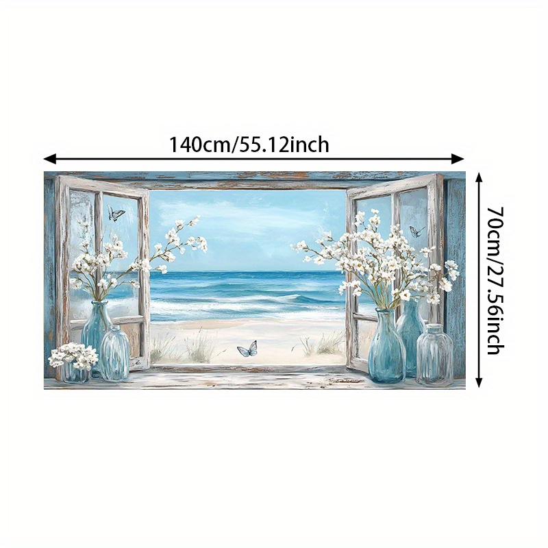 TEMU 2d Flat, 1 Frameless Canvas Large 27.56x55.12 Inches Modern Abstract Canvas Wall Art - Ocean, Butterflies And Flowers Print, Suitable For Living