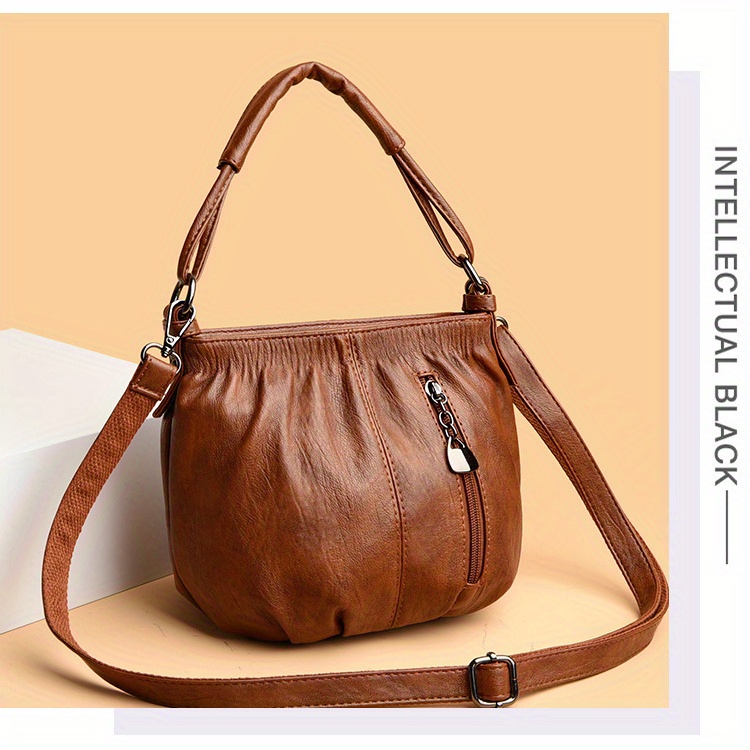Women's -like Crossbody Bag - Convertible Shoulder Purse with Zipper Closure, Adjustable Strap, Structured Tote for Work, Everyday & Formal Events - Available in Brown, Red, Black - Elegant Women's Handbag, Crossbody Purse, Sleek Texture, Textured Finish