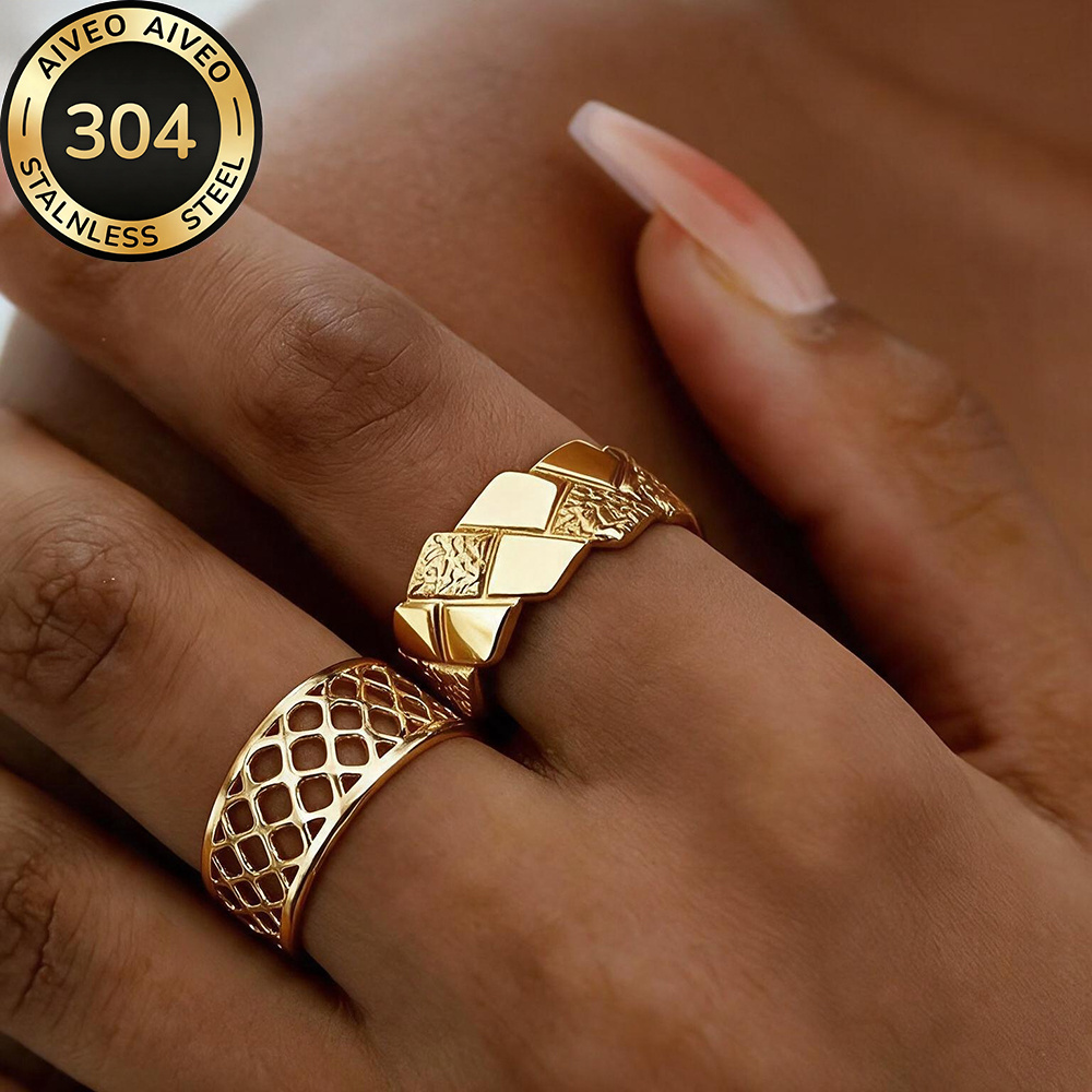 2pc Golden Stackable Open Ring Set, Stainless Steel